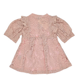 Girls Button Down 3/4 Sleeve Lace Dress