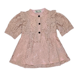 Girls Button Down 3/4 Sleeve Lace Dress
