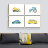 Blue & Yellow Vehicle Art Prints