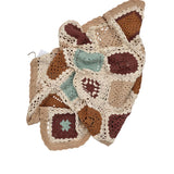 Beige, Cream, Rust & Baby Blue Crocheted Blanket