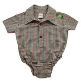 Nika - Green checked boy romper shirt