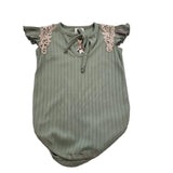 Nika - Sage girl vest with beige shoulder lace and headband