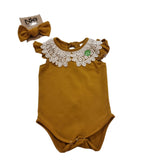 Nika - Mustard girl vest with lace collar,frilly sleeve & headband