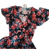 Nika - Black with Red Floral Button Up Short Dress