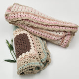 Pink, White & Beige Crocheted Blanket