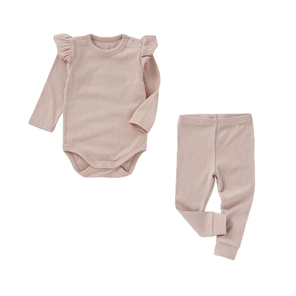 Boki Frilled Organic Rib Long Sleeve Set