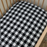 Black & White Gingham Washed Cotton Cot Fitted Sheet