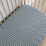 Blue Check Washed Cotton Cot Fitted Sheet