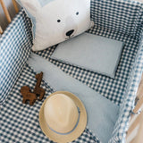 Blue Check Washed Cotton Cot Fitted Sheet