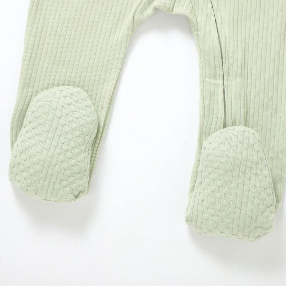 Boki Organic Dried Mint Rib Zipsuit with Footies & Mittens
