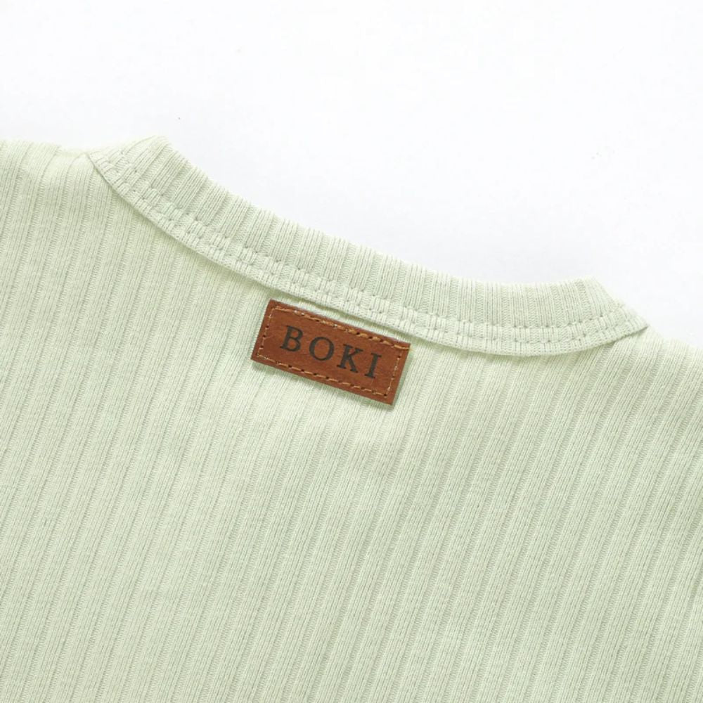 Boki Organic Dried Mint Rib Zipsuit with Footies & Mittens