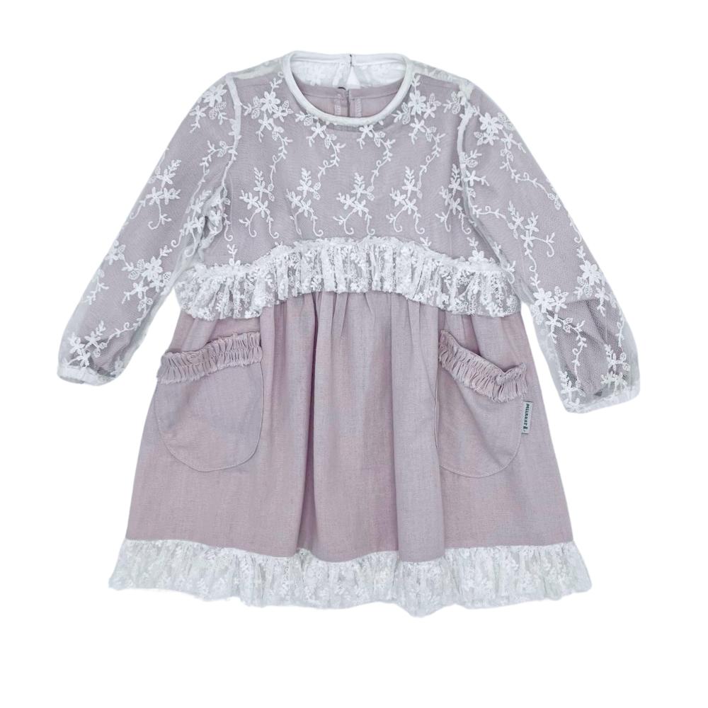 Meerkat Long Sleeve Emma Dress With Lace Top