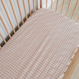 Pink Gingham Washed Cotton Cot Fitted Sheet