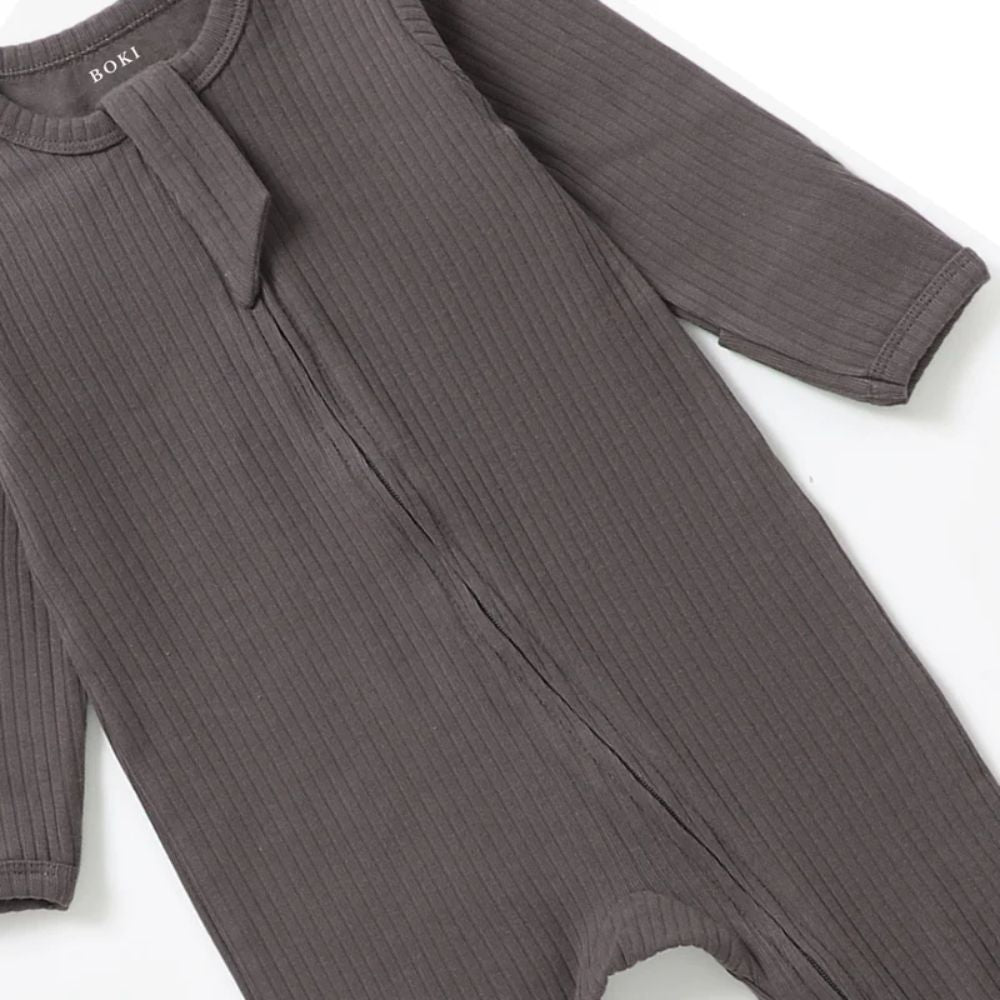 Boki Organic Charcoal Rib Zipsuit with Footies & Mittens