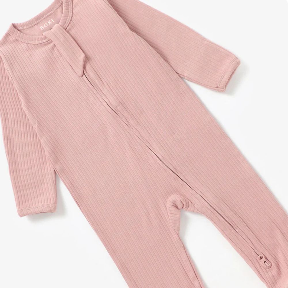 Boki Organic Pale Rose Rib Zipsuit with Footies & Mittens