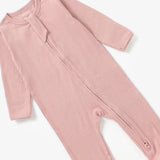 Boki Organic Pale Rose Rib Zipsuit with Footies & Mittens