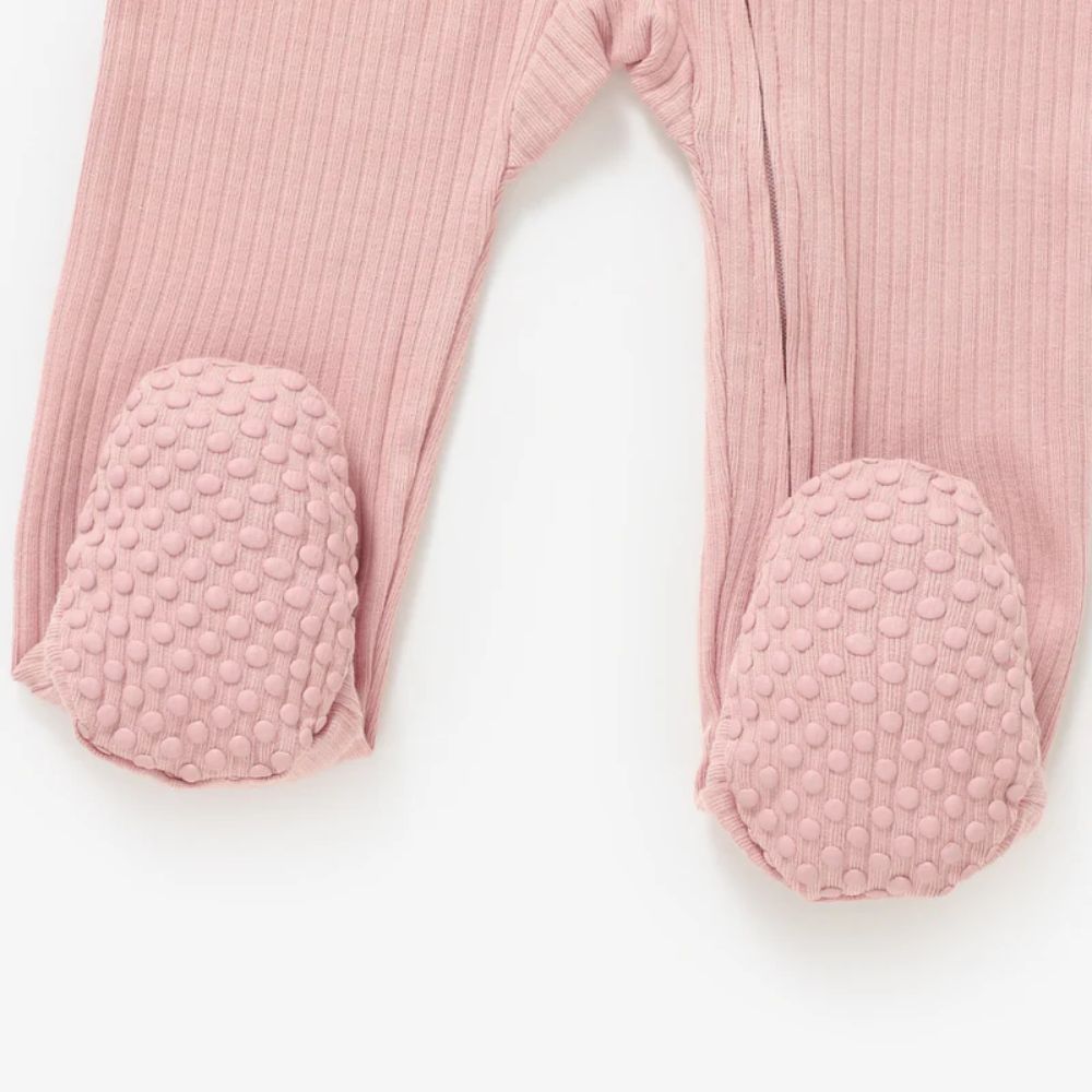Boki Organic Pale Rose Rib Zipsuit with Footies & Mittens