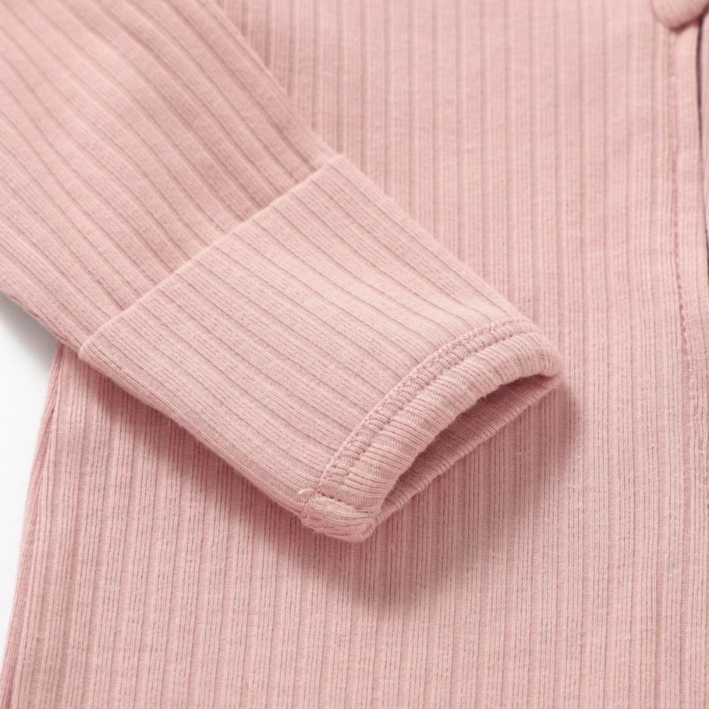 Boki Organic Pale Rose Rib Zipsuit with Footies & Mittens