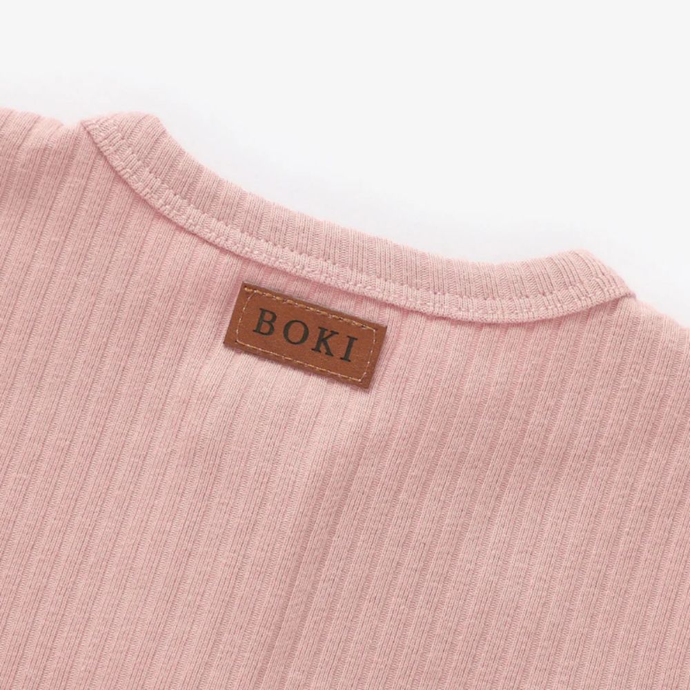 Boki Organic Pale Rose Rib Zipsuit with Footies & Mittens