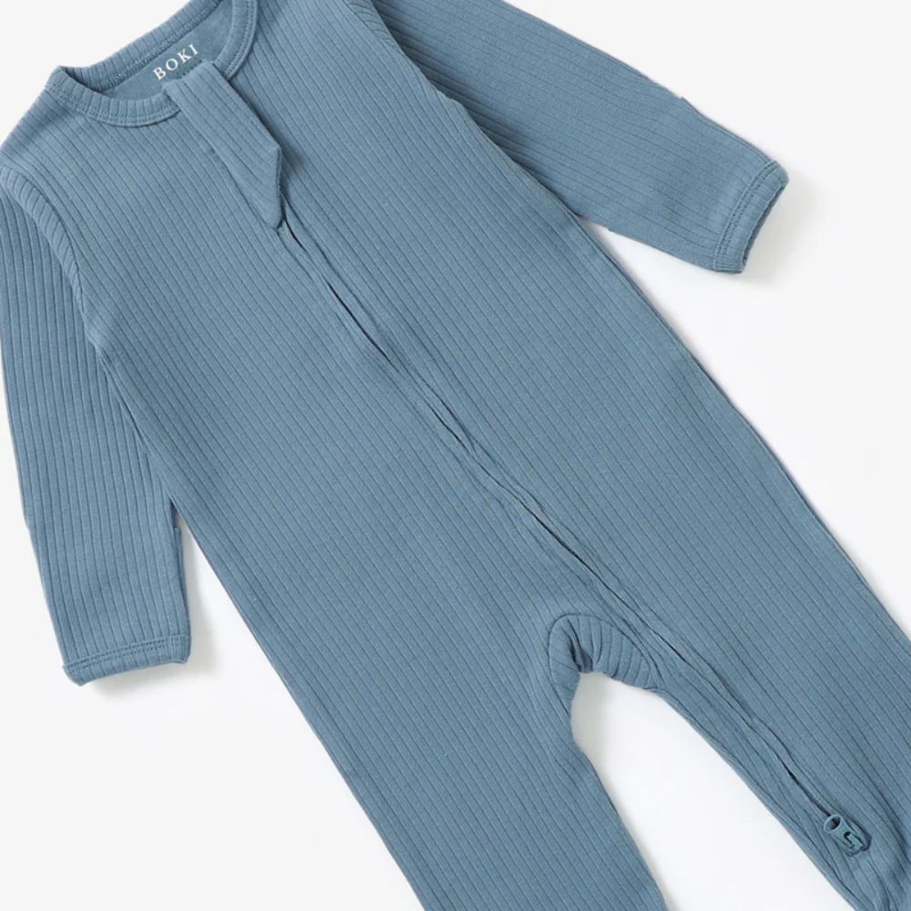 Boki Organic Cloudy Sky Rib Zipsuit with Footies & Mittens