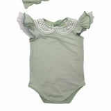 Nika - Mint girl vest with lace collar, frilly sleeve & headband