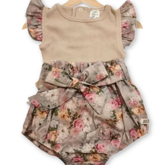 Just Chillin' Summer Cream Floral Diaper Cover Set