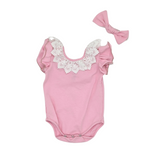 Nika Couture Onesie with Lace Detail, Frilly Sleeve & Headband