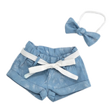 Nika Couture Light Washed Denim Shorts & Headband Set