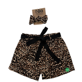 Nika Couture Leopard Print Girl Shorts & Headband Set